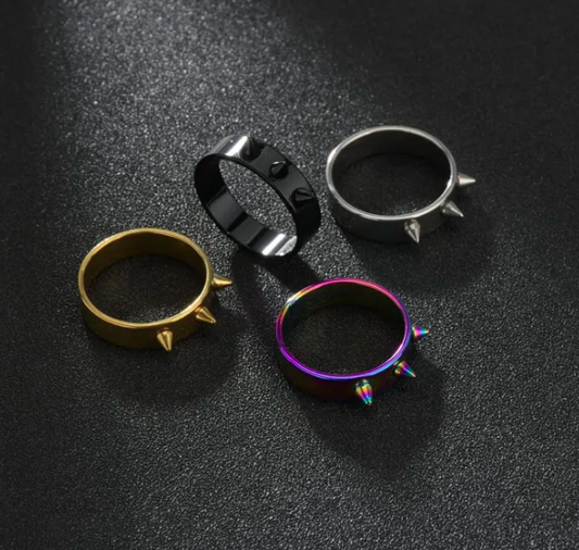 Punk Style 6mm Stainless Steel Pointed Nailhead Band Rings Three Nails Finger Rings for Girls Boys